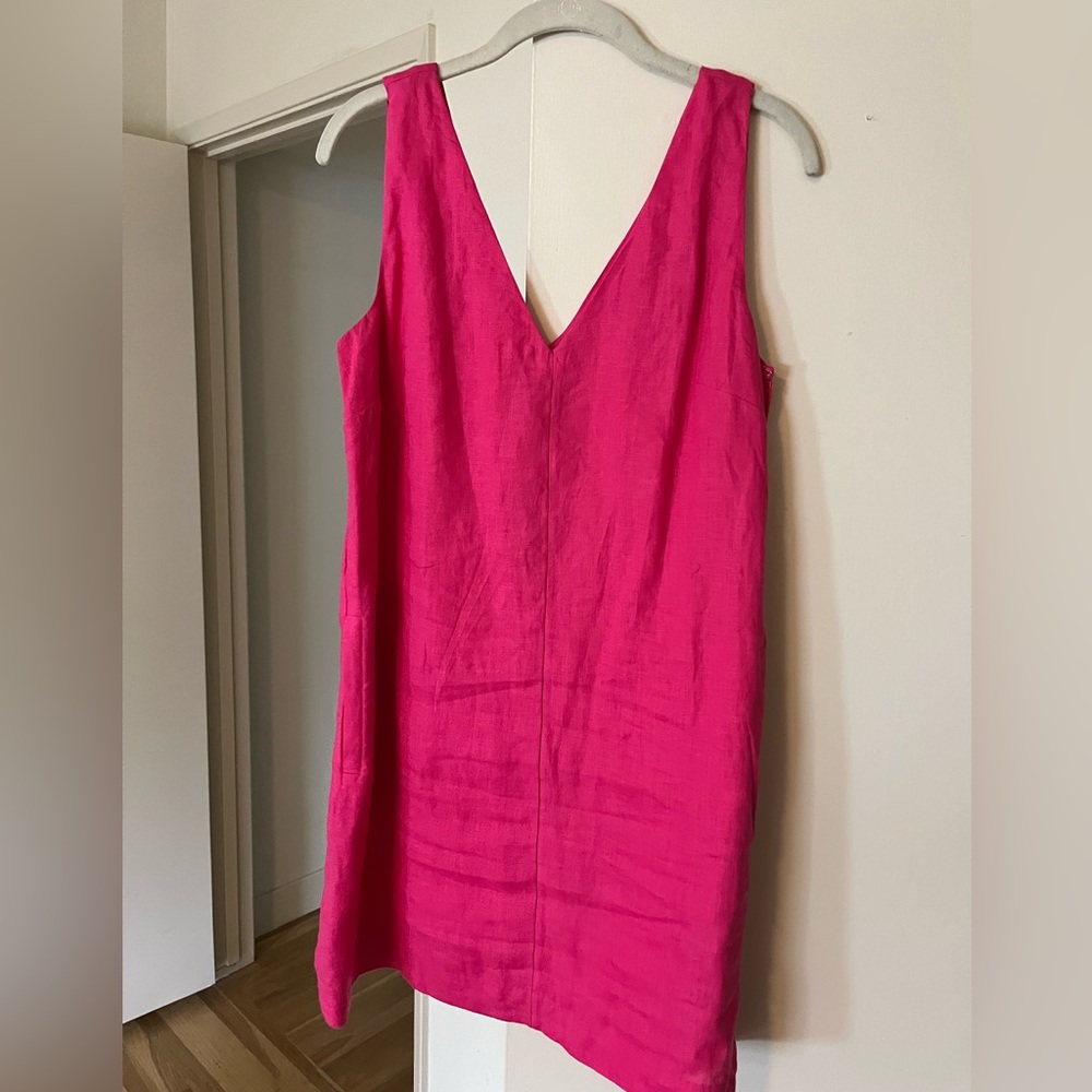 NWT Linen V-Neck Shift Dress in fuchsia - J Crew